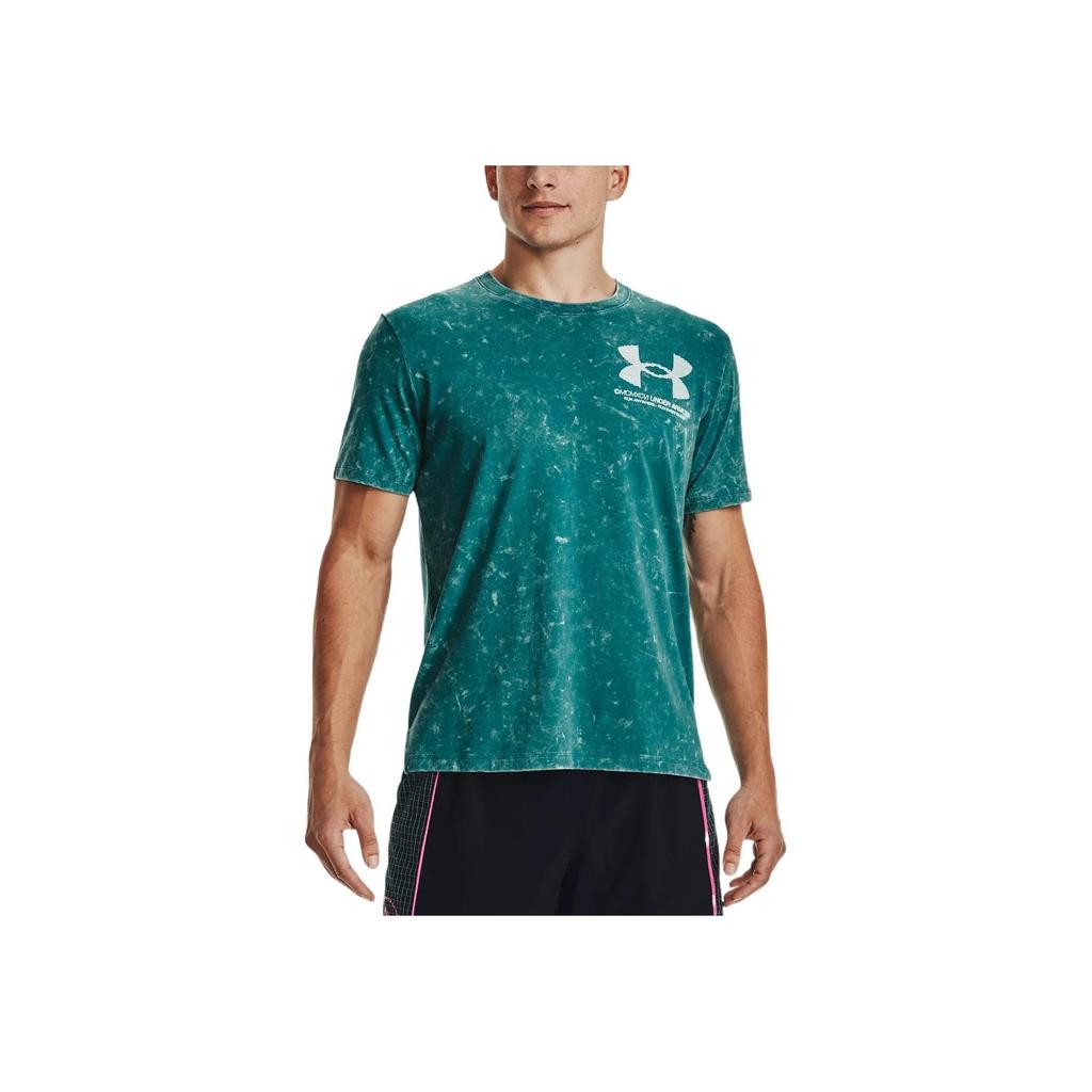 Under Armour Large Logo Print Running T-Shirt Men Tops Lake-Green 1372590-452