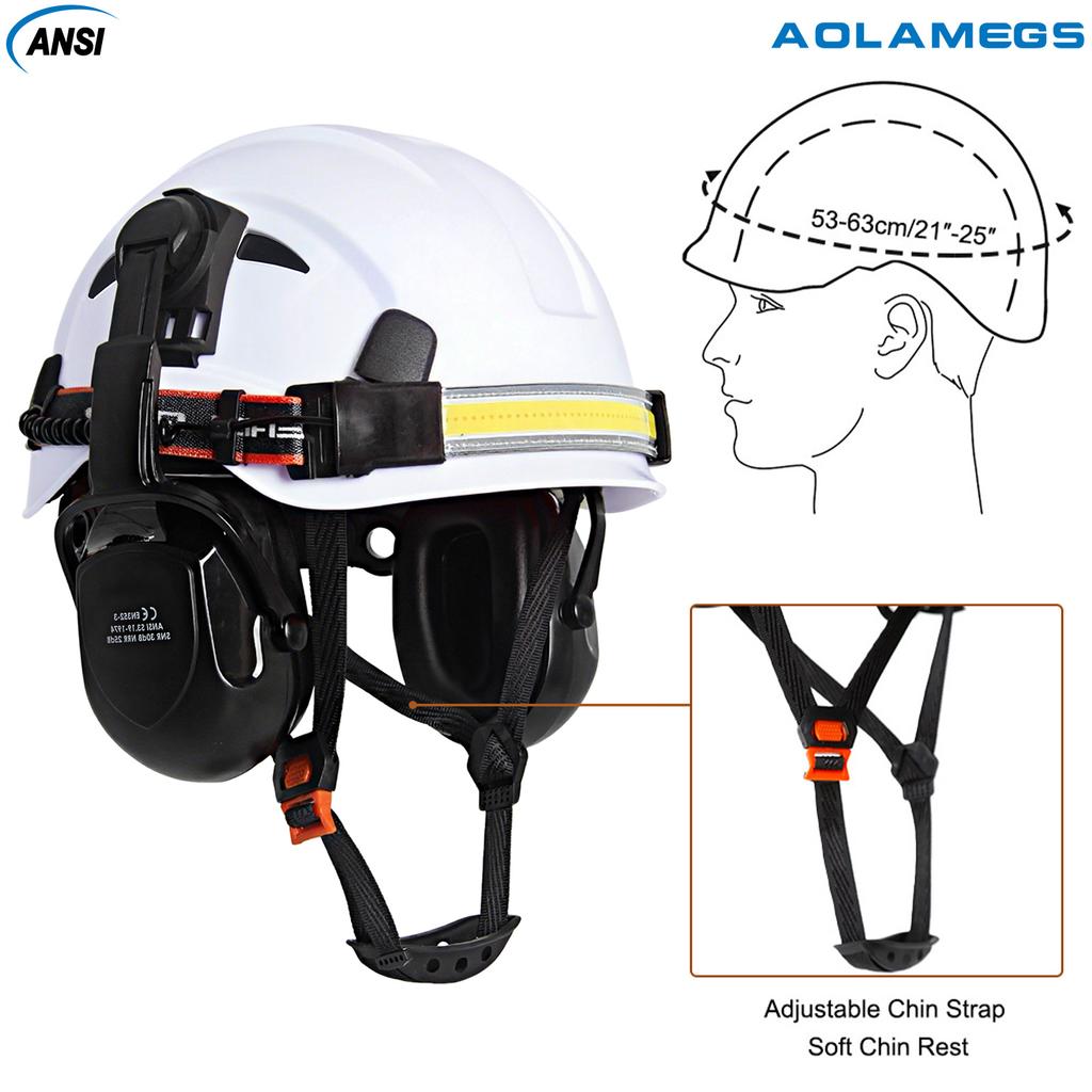 CE Construction Safety Cap W/ Led Headlamp and Earmuffs Breathable Hard Hat Working ABS Helmet Cycling Rescue Head Protection