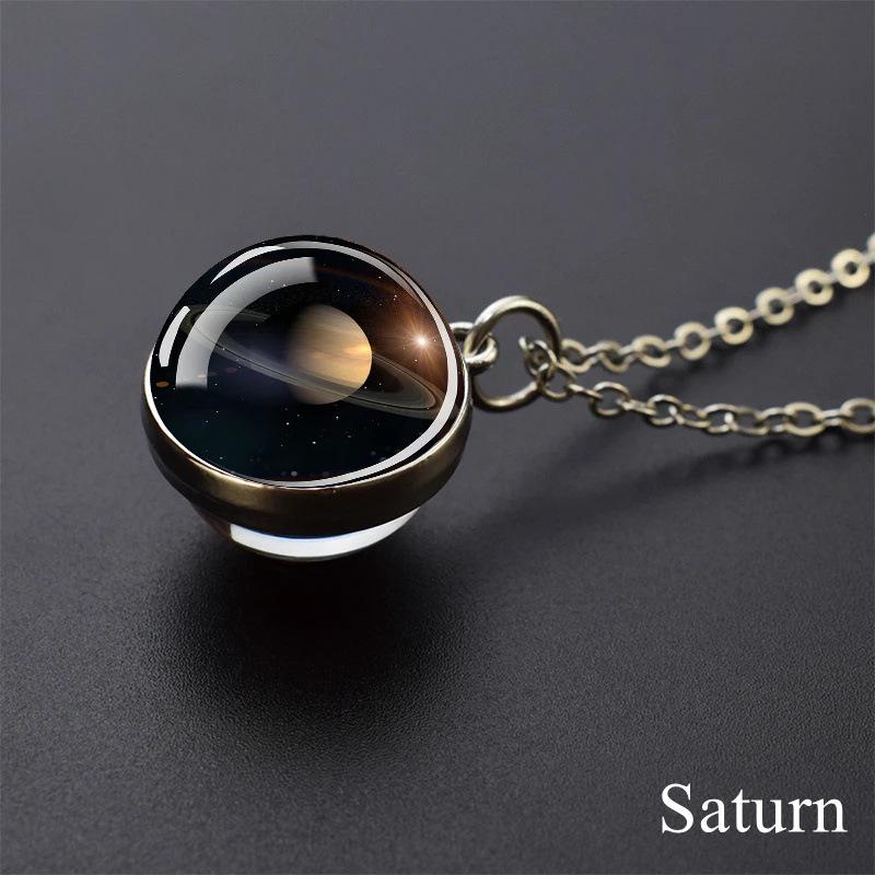 Galaxy Necklace: Solar System Planets & Moon Spherical Crystal Pendant