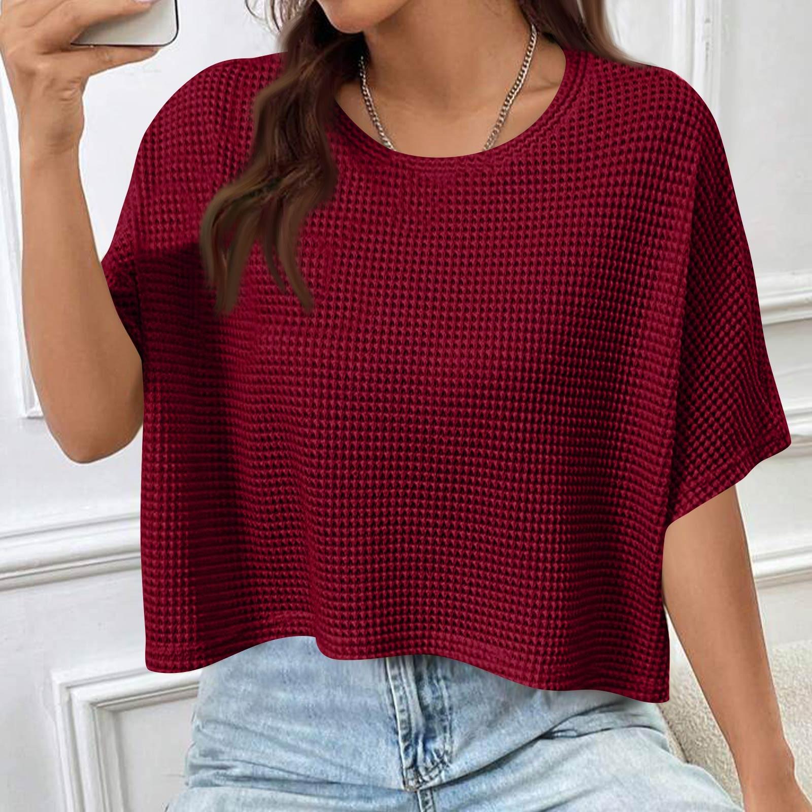 

Женская летняя модная повседневная однотонная футболка с рукавом реглан и круглым вырезом, с коротким рукавом XXXL винный