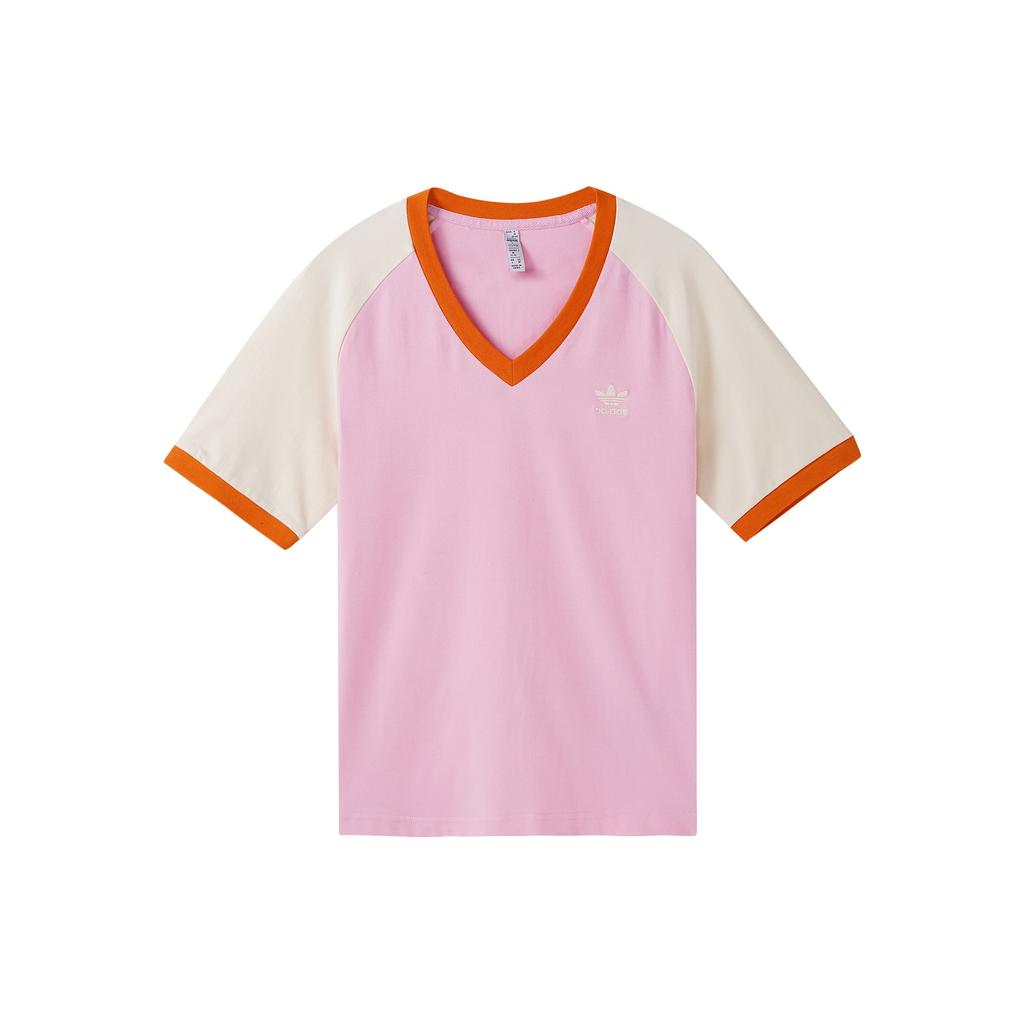 Adidas Originals Adicolor 70s Retro Series Color-Block V-Neck T-Shirt Women Tops Pink IK7886
