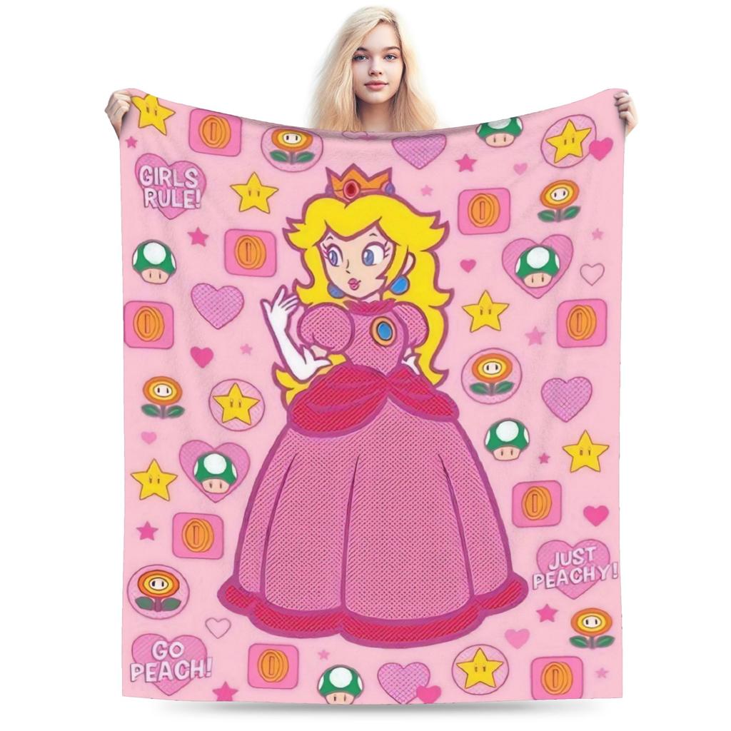 Princess Peach Star Fleece Throw Blanket Super Marioo Blanket for Home Office Super Warm Bed Rug