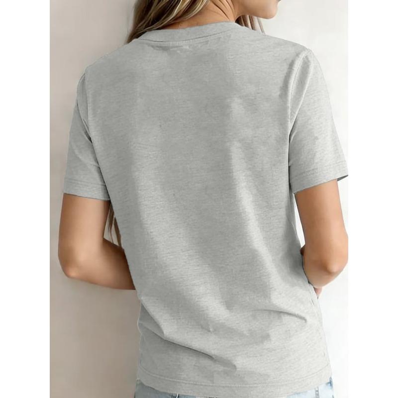 Women's Short Sleeve Crew Neck T-Shirt - Spring Summer Casual Blouse Suitable for Warm Weather, Opaque Round Neck Top with Minimalist Letter