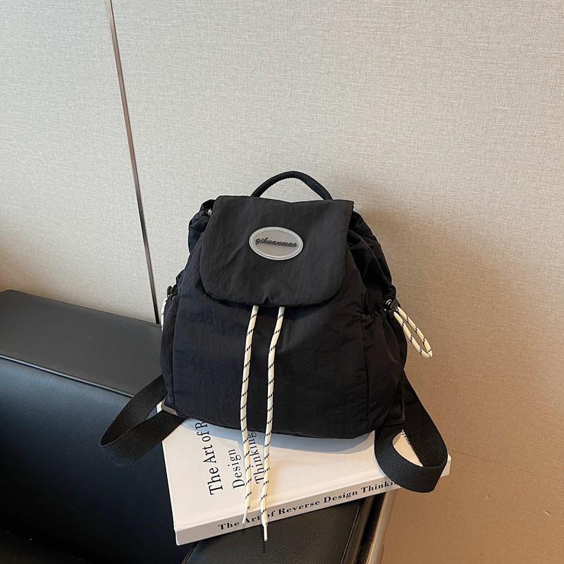 Стиль Ins Новый Рюкзак Женский Свежий Контрастный Цвет Универсальная Сумка Большой Вместимости На Шнурке Пограничный чёрный