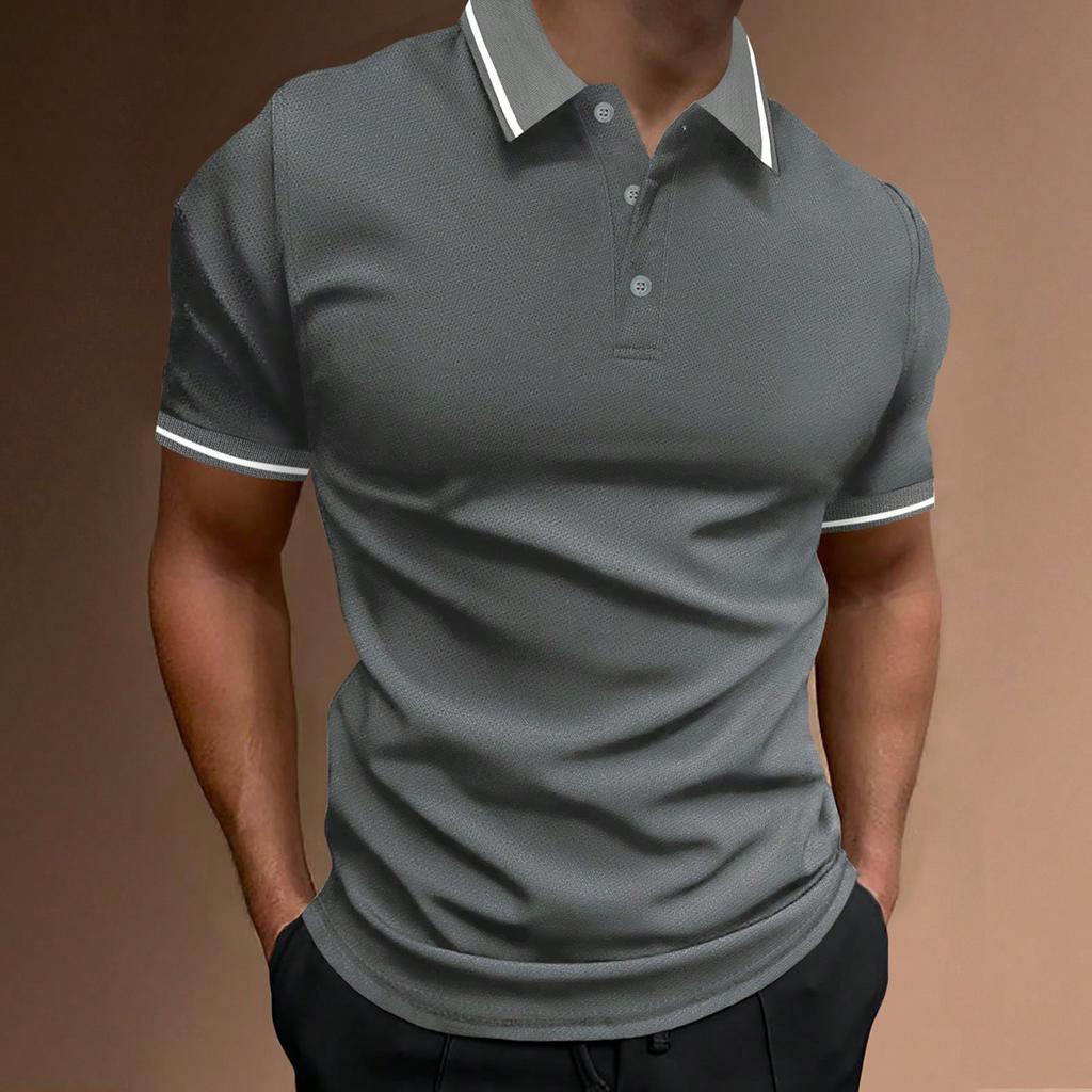 2024 New Cross-border Ribbed Collar Men's Casual Sports Lapel Fashion Short-Sleeved POLO Shirt T-Shirt