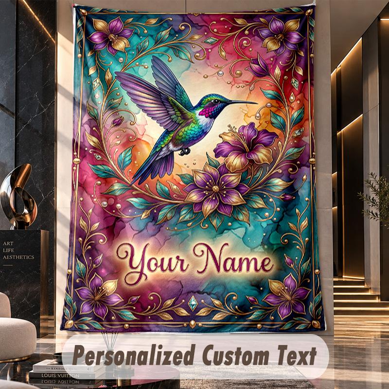 Hummingbird Garden Fantasy 3 Theme Wall Tapestry Customized With Name Text Personalized Hanging Tapestry For Bedroom Living Room Decor