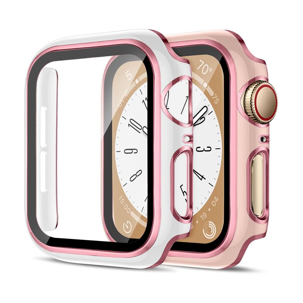 Displayschutz für Apple Watch Hülle 45mm 44mm 41mm 42mm 40mm 38mm PC Stoßfänger Gehärtetes Glas+Abdeckung iWatch Serie 9 8 7 SE 6 5 4