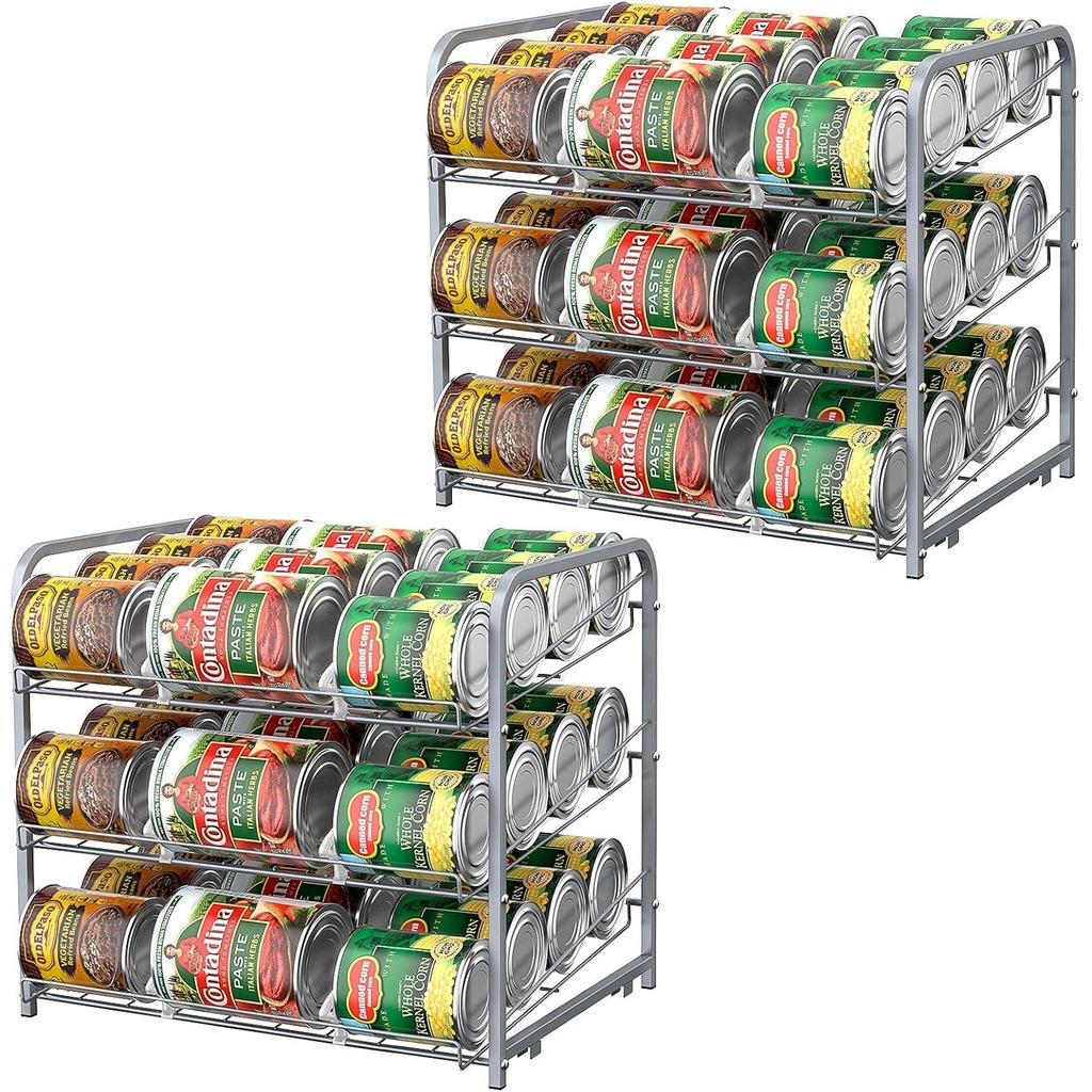 Stackable Can Organizer 2-Pack, Holds 36 Cans - Space-Saving Kitchen/Cabinet Storage Rack (Black)