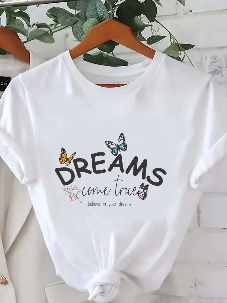 (Asian Size) 90s watercolor butterfly Printed Clothing Female Top Fashion Graphic Short Sleeve T-shirts Casual T Shirt  Lady Women Tee