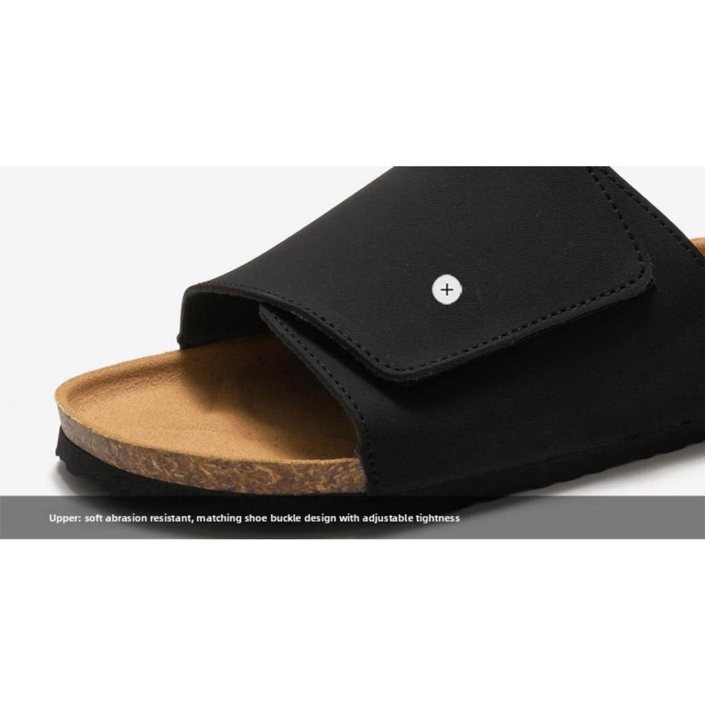 Men's Cork Slippers Trendy Student One Line Dragging Men's Beach Shoes Matte Leather