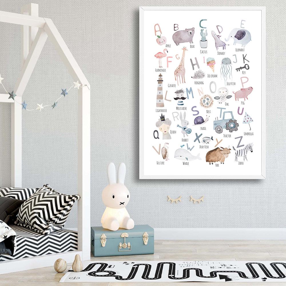 Alphabet Picture Cartoon Animal Kindergarten Early Education Institution Wall Decor Poster and Print Kids Room Wall Art Painting No Frame