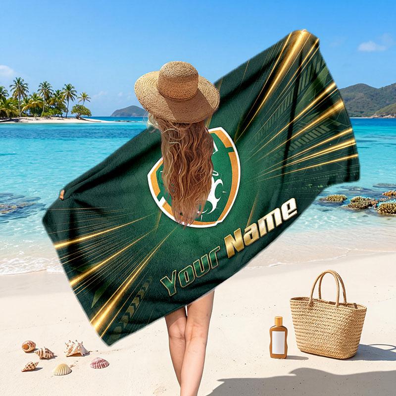 Ireland Rugby Customized Name Text Beach Towel, Soft Absorbent Towel Beach Pool Travel Personal Gift