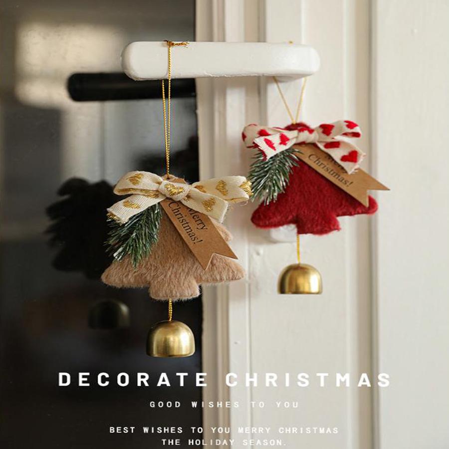 1PCS Christmas Plush Tree Ornaments with Bowknot & Golden Bell, Festive Hanging Decorations for Christmas Tree, Home, Door & Holiday Season Decoration