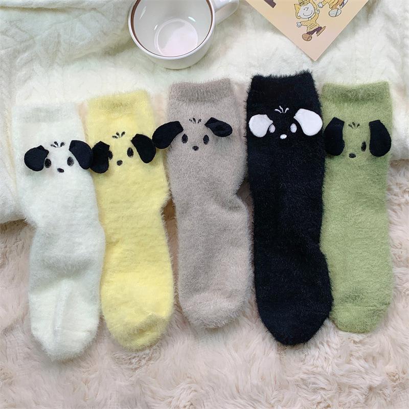 

5 пар носков из норки, женские зимние теплые плюшевые носки с рисунком щенка, утолщенные носки из кораллового флиса с дезодорантом 5 pairs