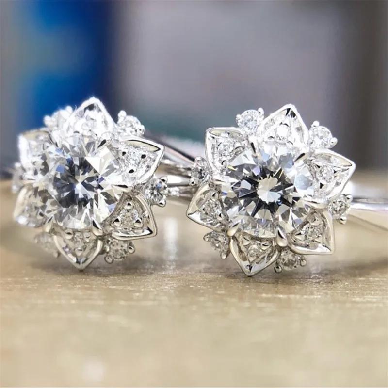 Creative Women's Ring Crystal Zircon Flowers Set with Dazzling Fashion Simple Wedding Circle Party Luxury