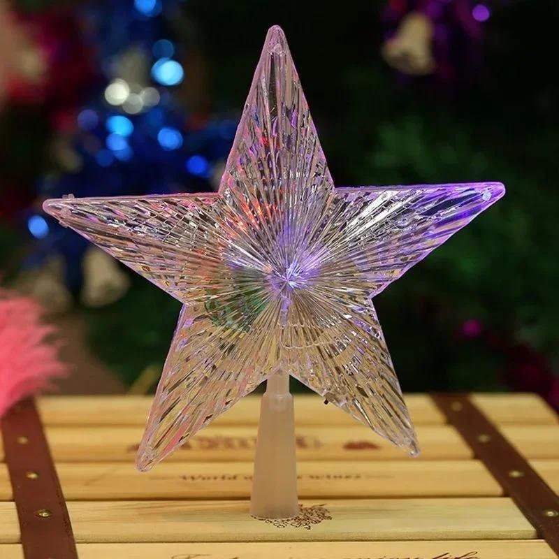 

Christmas Tree Top Pentagram Decoration Creative Acrylic Transparent Pentagram Decoration Color Light LED Tree Top Star Light