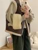 Winter Fashion Vintage Leather Lamb Wool Waistcoat Women New Design Warm Retro Short Vest Female Aesthetic Casual High Street Jacket