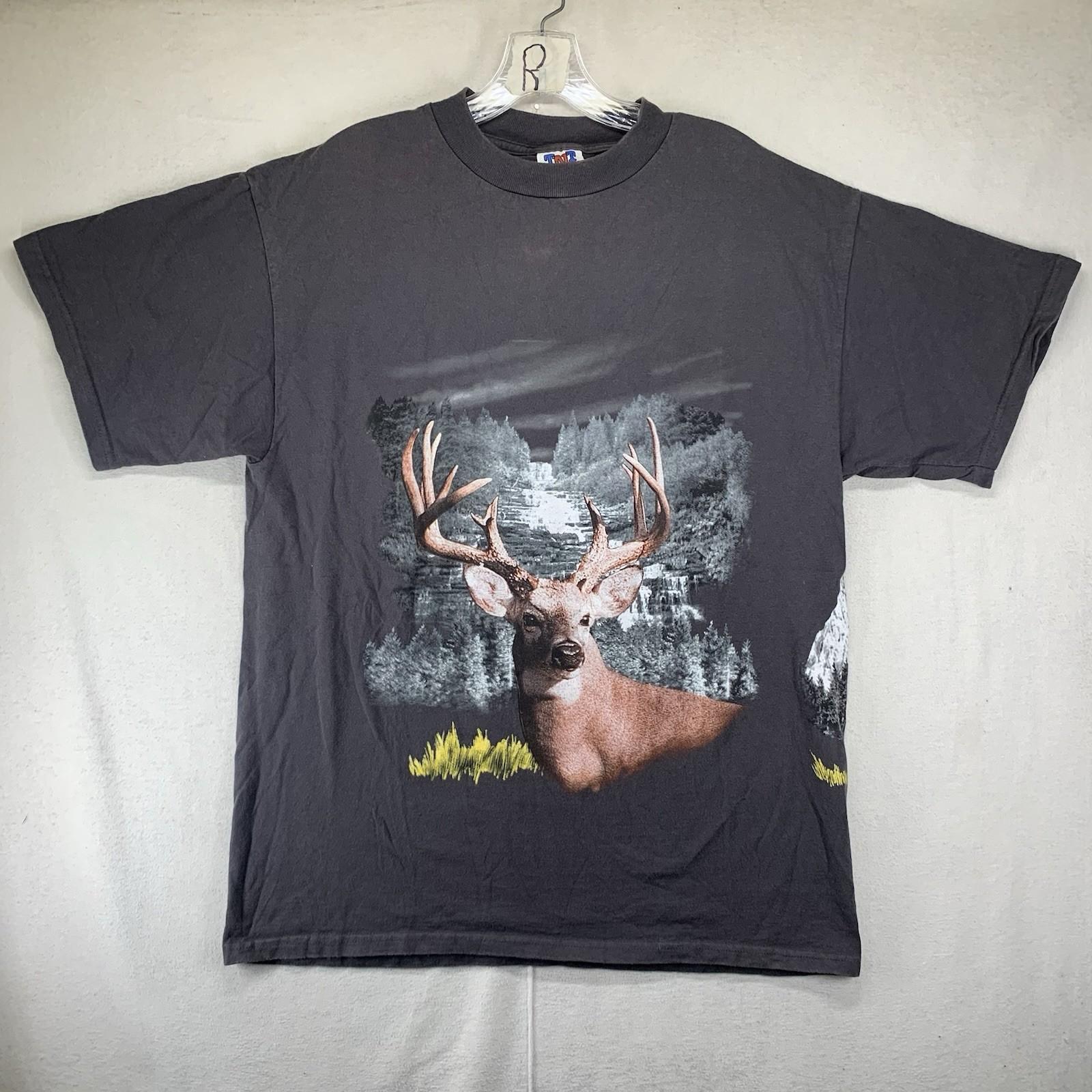 Vintage TNT Trau & Loevner Deer Moutains Mens LARGE Short Sleeve NATURE AOP Fade L