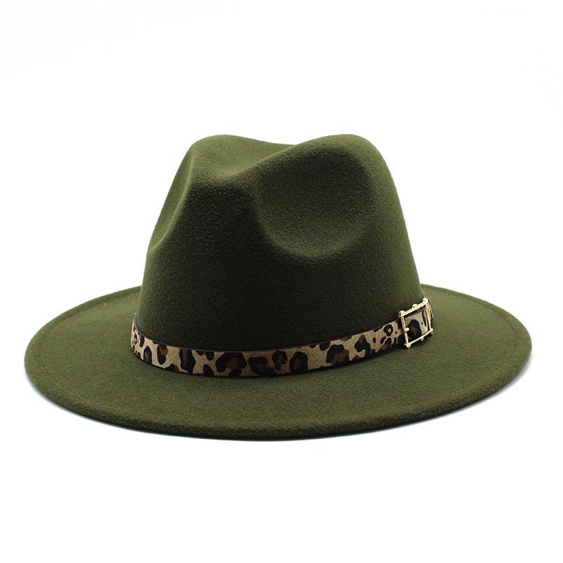 Woolen Top Hat Men'S And Women'S Leopard Print Hat Flat Brim Big Brim Jazz Hat Felt Hat