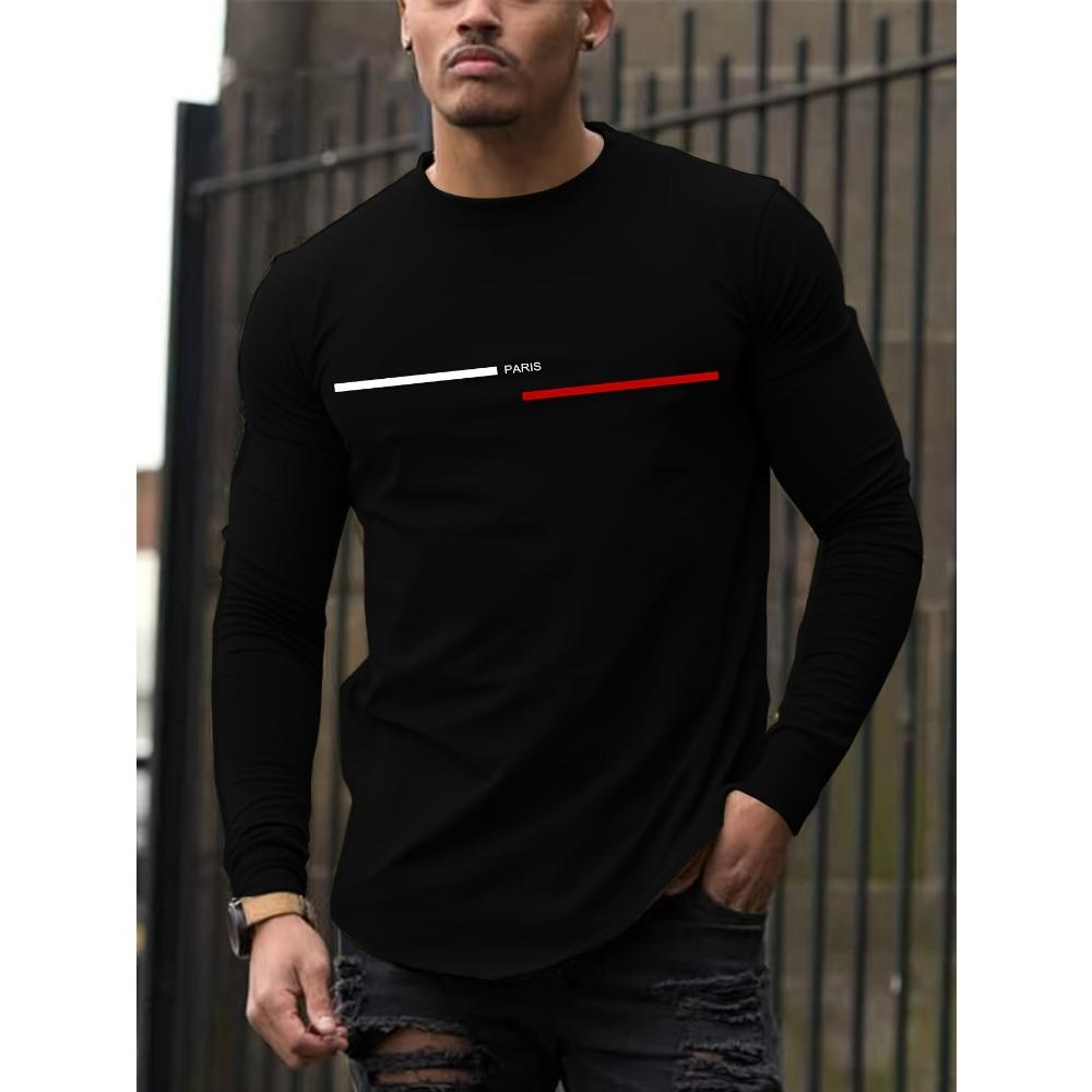Men's Casual Sports ROME Letter Printed Round Neck Long Sleeved T-shirt Top
