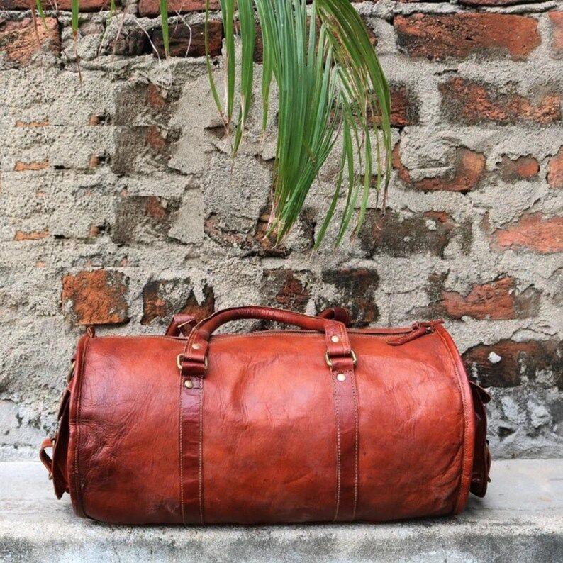 Genuine Goat Leather Duffle Bag 20" Travel Carry-on for Overnight, Gym, and Weekends"