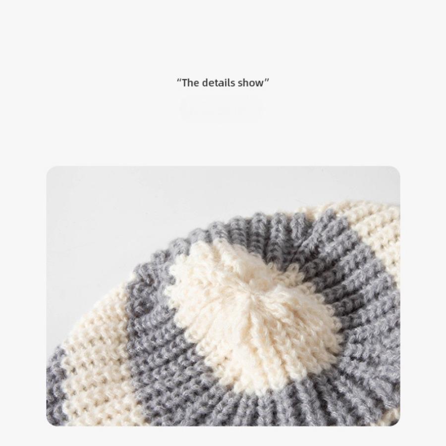 Winter Striped Letters Loose Big Head Circumference Woolen Hat Warm Hat Versatile Knitted Cap Stacked Hat