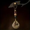 1pc Hand-braided Rope Pure Brass Metal Auspicious Goldfish Retro Pendant Car Keychain Hollow Design Pendant Creative Gift For Men