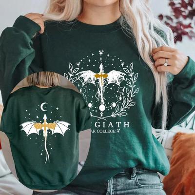 Vintage Fourth Wing Double-Sided Sweatshirt Basgiath War College Sweater Women Sweatshirts Bookish Hoodie Long Sleeve Pullovers