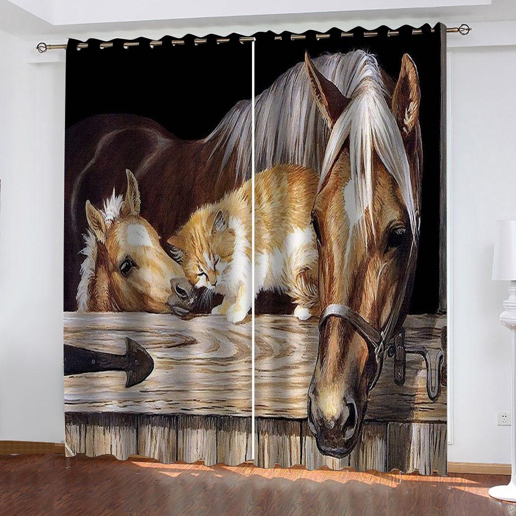 Curtains For Living Room Extra Long 3D Animal Realistic Horse Blackout Curtain, Room Curtain Bedroom Window, Balcony Drapes