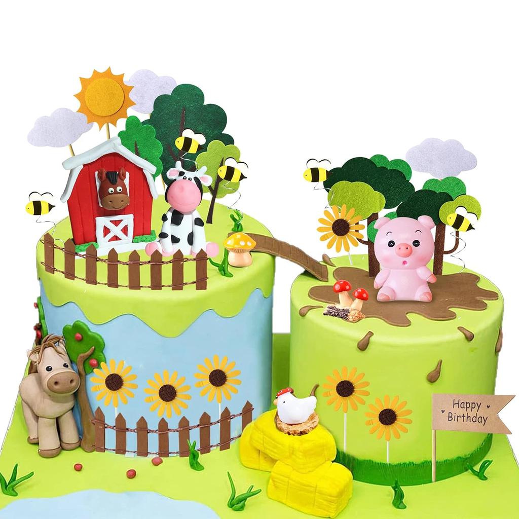 Farm Animal Cake Decoration Farm Animal Birthday Cake Topper Cow Cake Decoration for Farm Animal Baby Shower Birthday Party Deco