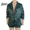 Comfortable Women Suit Coat Lapel Long Sleeve Single Button Color Matching Jacket Color-Blocked Leopard Print