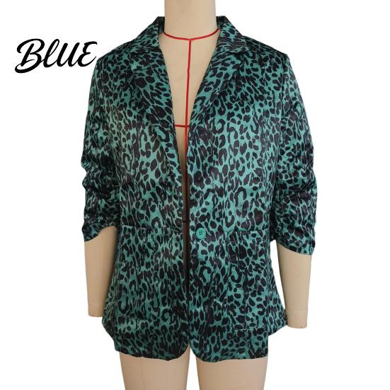 Comfortable Women Suit Coat Lapel Long Sleeve Single Button Color Matching Jacket Color-Blocked Leopard Print