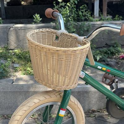 Kids Bicycle Front Wicker Basket with Adjustable Strap Toddlers Boys Girls Balance Bike Vintage Handmade Rattan Woven Storage Basket Bike Accessories