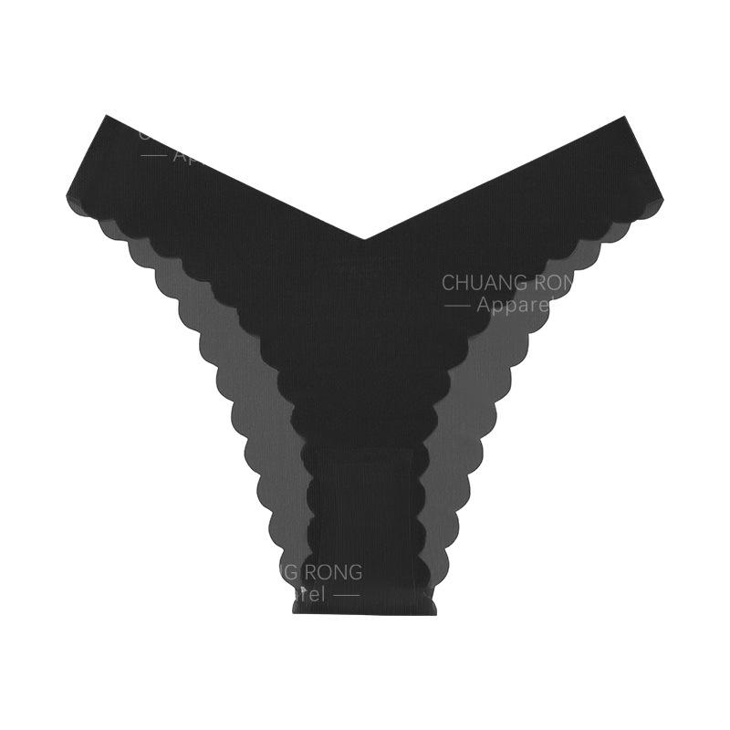 

Ultra-thin ice silk seamless underwear female sexy wavy edge one-piece fitness breathable low-rise mask briefs S чёрный