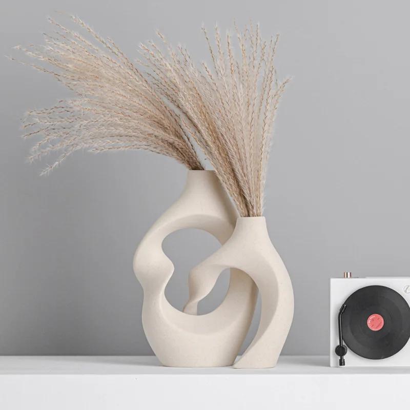 2-piece Set of Ceramic Vases, Hollowed Out Twisted Art Vases, Living Room Flower Arrangement, Room Aesthetic Decoration