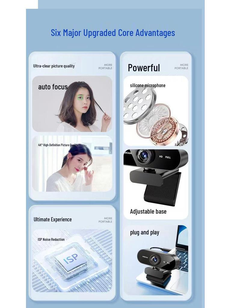 4K HD Esports Live Streaming Camera with Microphone for Online Classes and Meetings, Driver-Free
