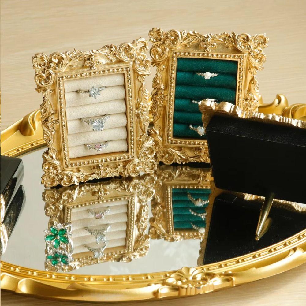 Vintage Gold Ring Display Stand Velvet Organizer Jewelry Display Rack  Photography Props