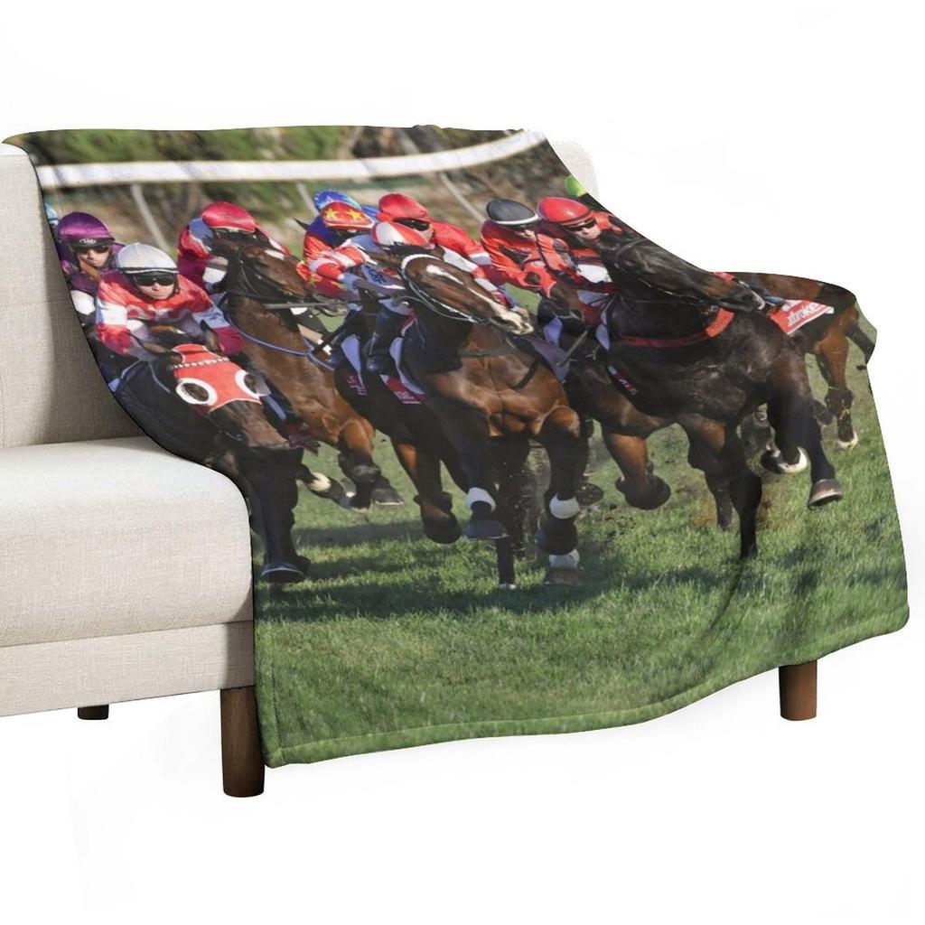 Horse racing action 11 Throw Blanket blankets and throws Quilt Plaid Decorative Sofas Blankets