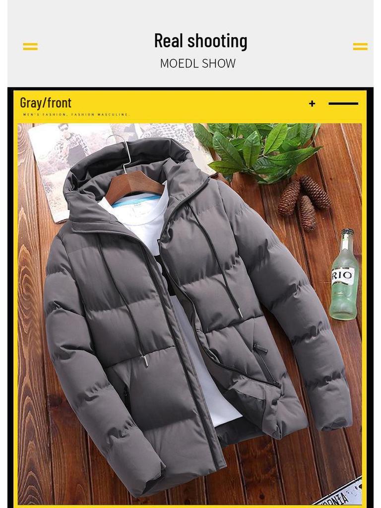 Męska Zimowa Bawełniana Kurtka z Kapturem 6XL - Luźna, Krótka, Codzienna Odzież Wierzchnia, Modny Design