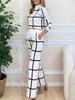 2024 Autumn/Winter Women's Plaid Print High Neck Long Sleeve Top & Solid Color Long Pants Set