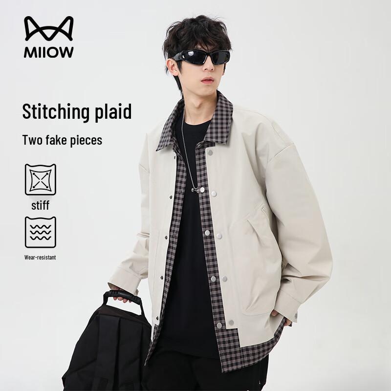 

MaoRen Men s Plaid Patchwork Faux Two-Piece Jacket 5XL