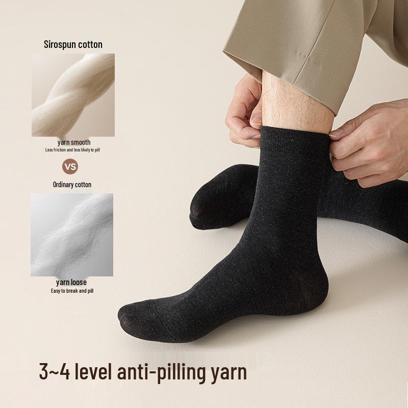 Men's Pure Cotton Antibacterial Mid-Calf Socks - Sweat-Absorbent, Breathable, Solid Color Business Socks for Spring, Autumn, and Winter