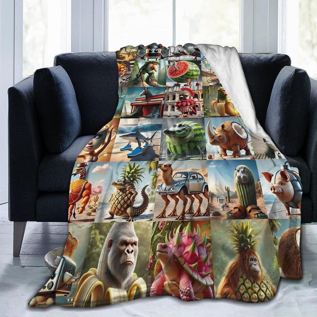 Italian Brainrot All Stars Funny Meme Blankets Fleece Spring Autumn Multi-function Warm Throw Blankets for Bedding Travel Quilt