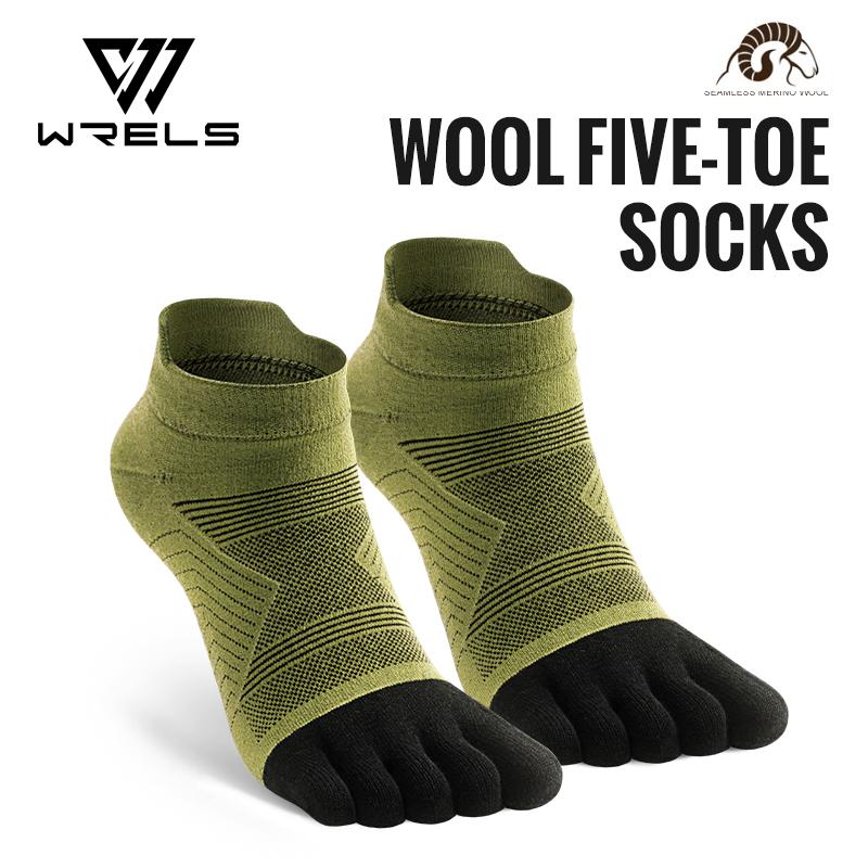 WRELS Merinowolle Outdoor Sport Fünf-Zehen-Socken Feuchtigkeitsableitend Elastisch Laufsocken Stoßdämpfend Atmungsaktiv Trekking Zehensocken
