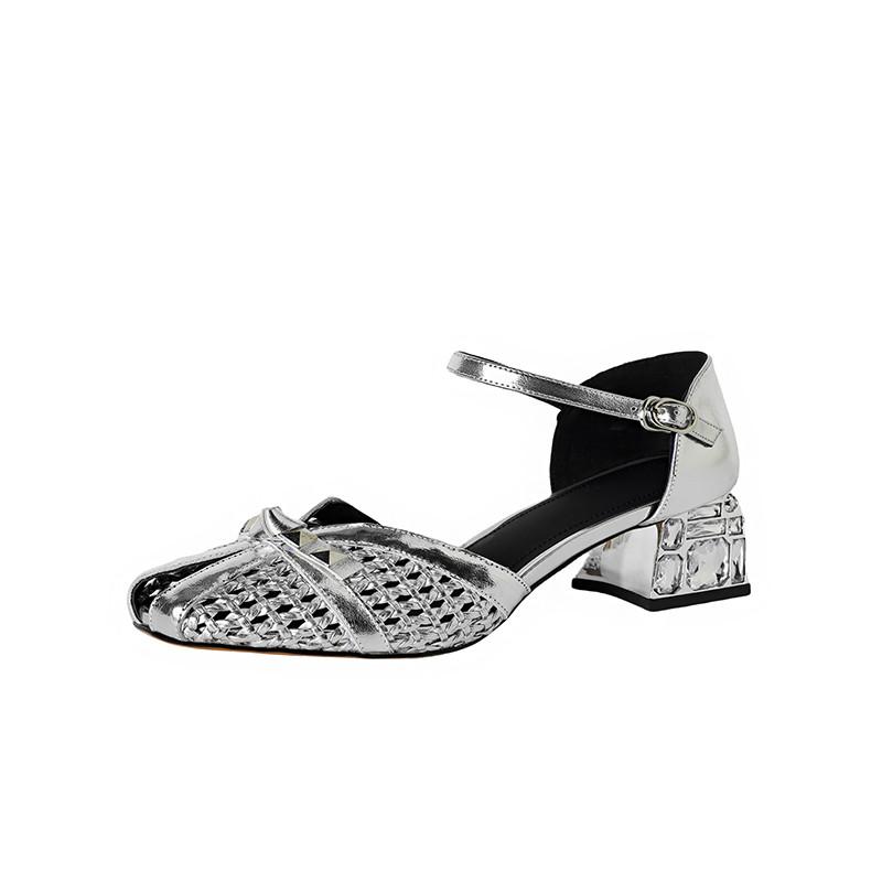 Fashion New Summer Sandals Split Leather Round Toe Sandals for Women Fashion Rivet Fish Mouth Sandals Ladies Shoes Women High Heels