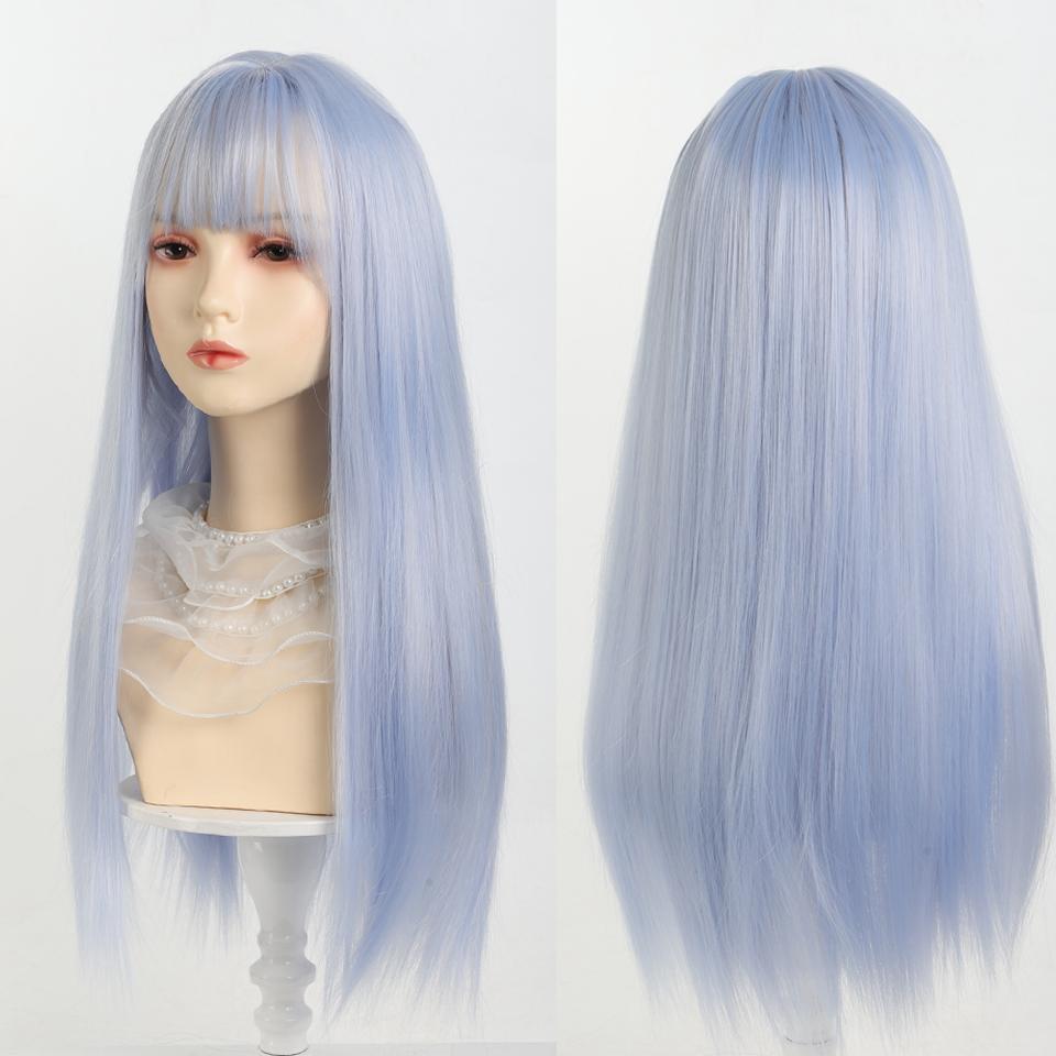 Y2K Synthetic Lolita Cosplay Wig Green Blue Hair for Cosplay Party Long Straight Wigs for Women Blue Green Highlight Dyed Bangs