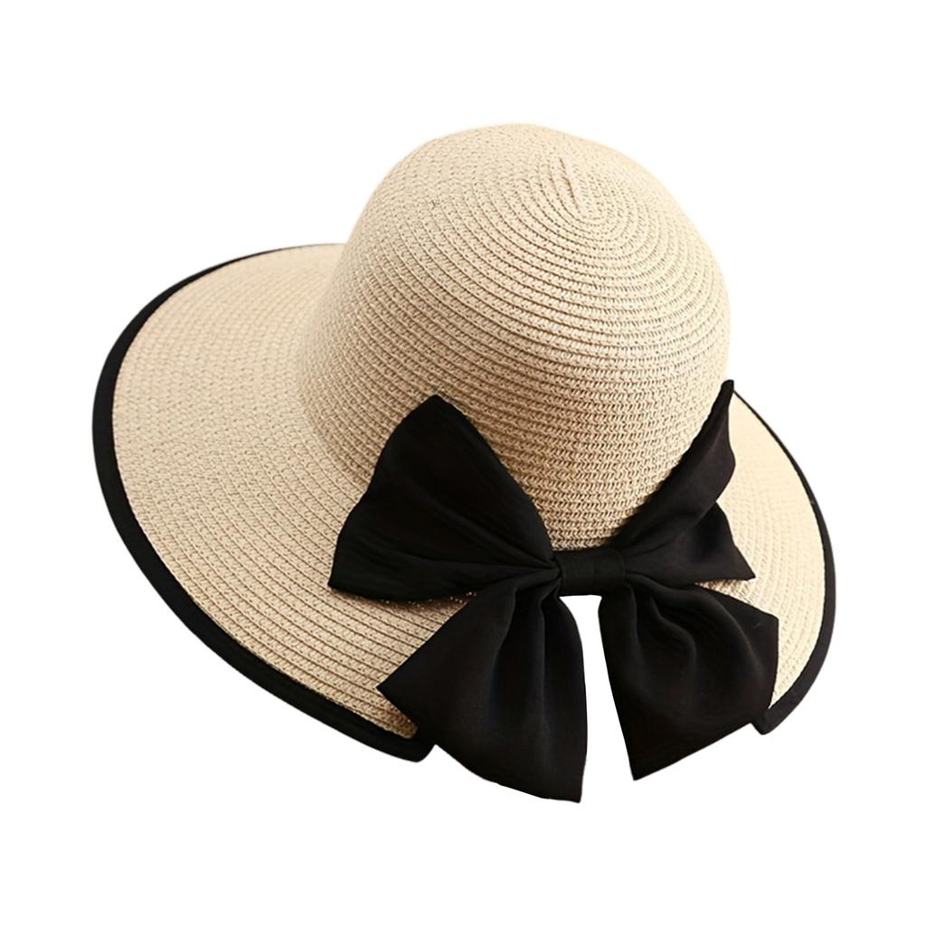 Women's Wide Brim Straw Hat with Bowknot Summer Straw Sun Hat Beach Vacation Sun Protection Hats for Outdoor Travel Photography