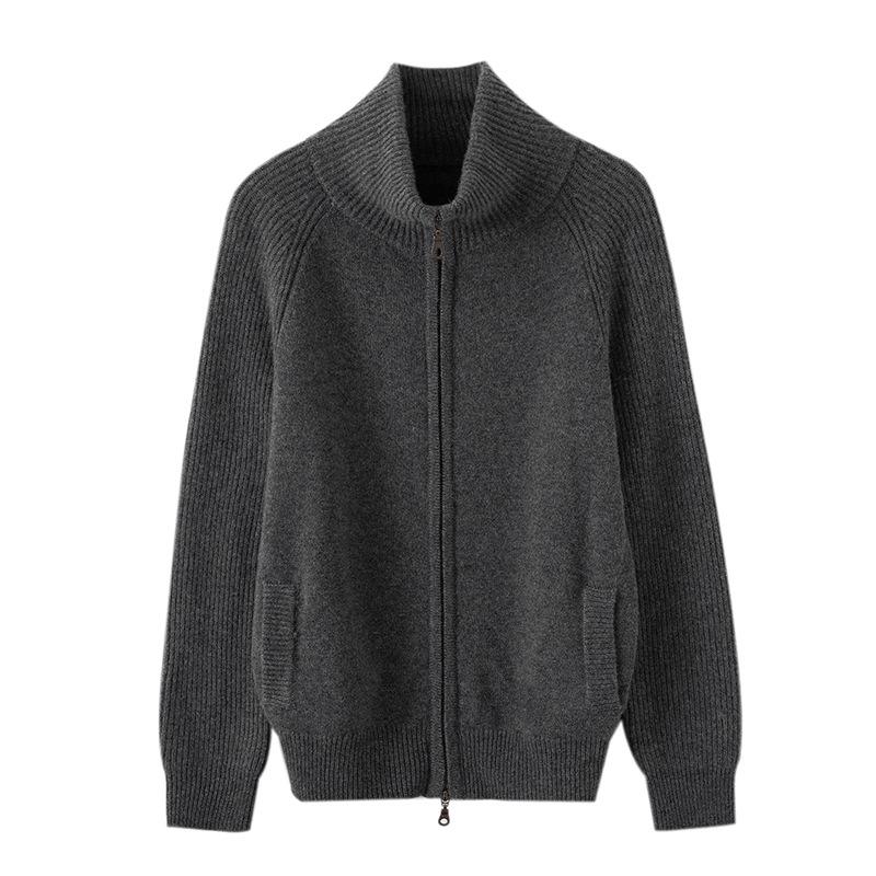 Women's Elegant Cashmere Cardigan: Winter 2026, Double Zipper, Loose Fit, Lapel Base Layer, Warm Outerwear