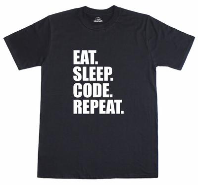 Eat Sleep Code Repeat Computer Programmer 100% Cotton Unisex Men Black T Shirt