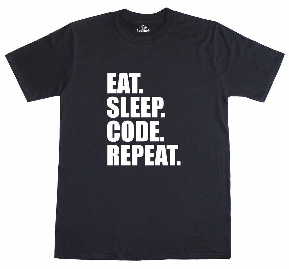 Eat Sleep Code Repeat Computer Programmer 100% Cotton Unisex Men Black T Shirt